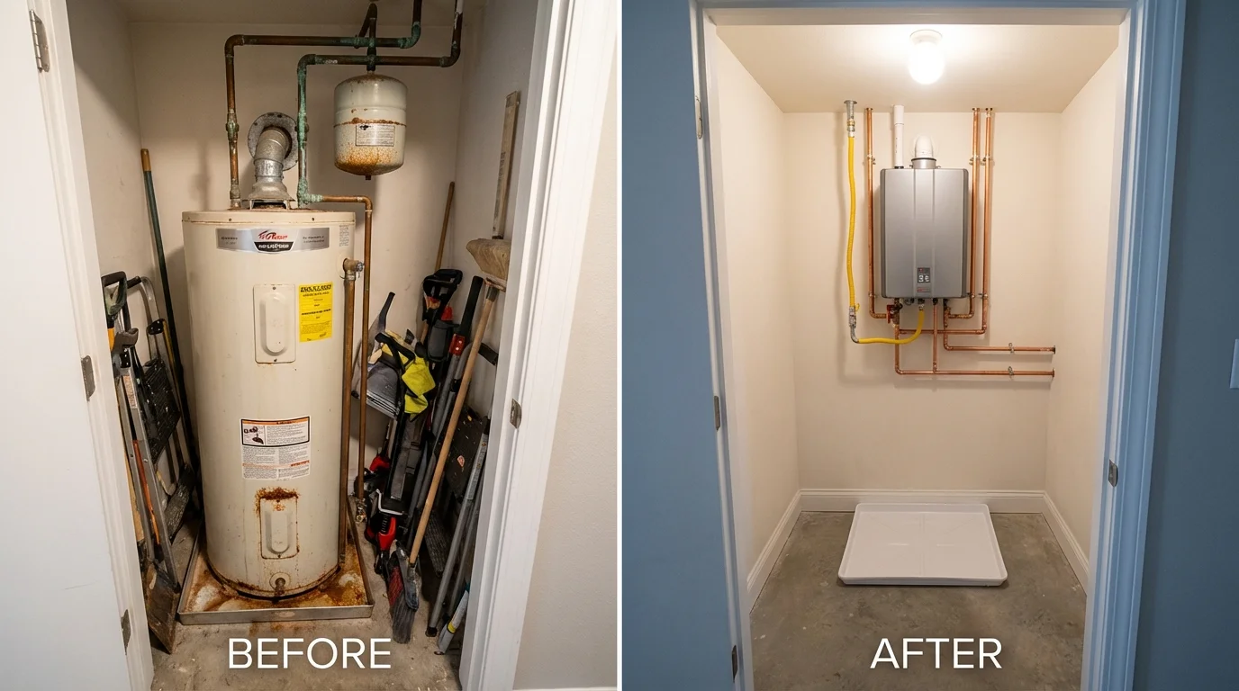 Tank water heater versus wall-mounted tankless unit comparison for Rye, NH homeowners